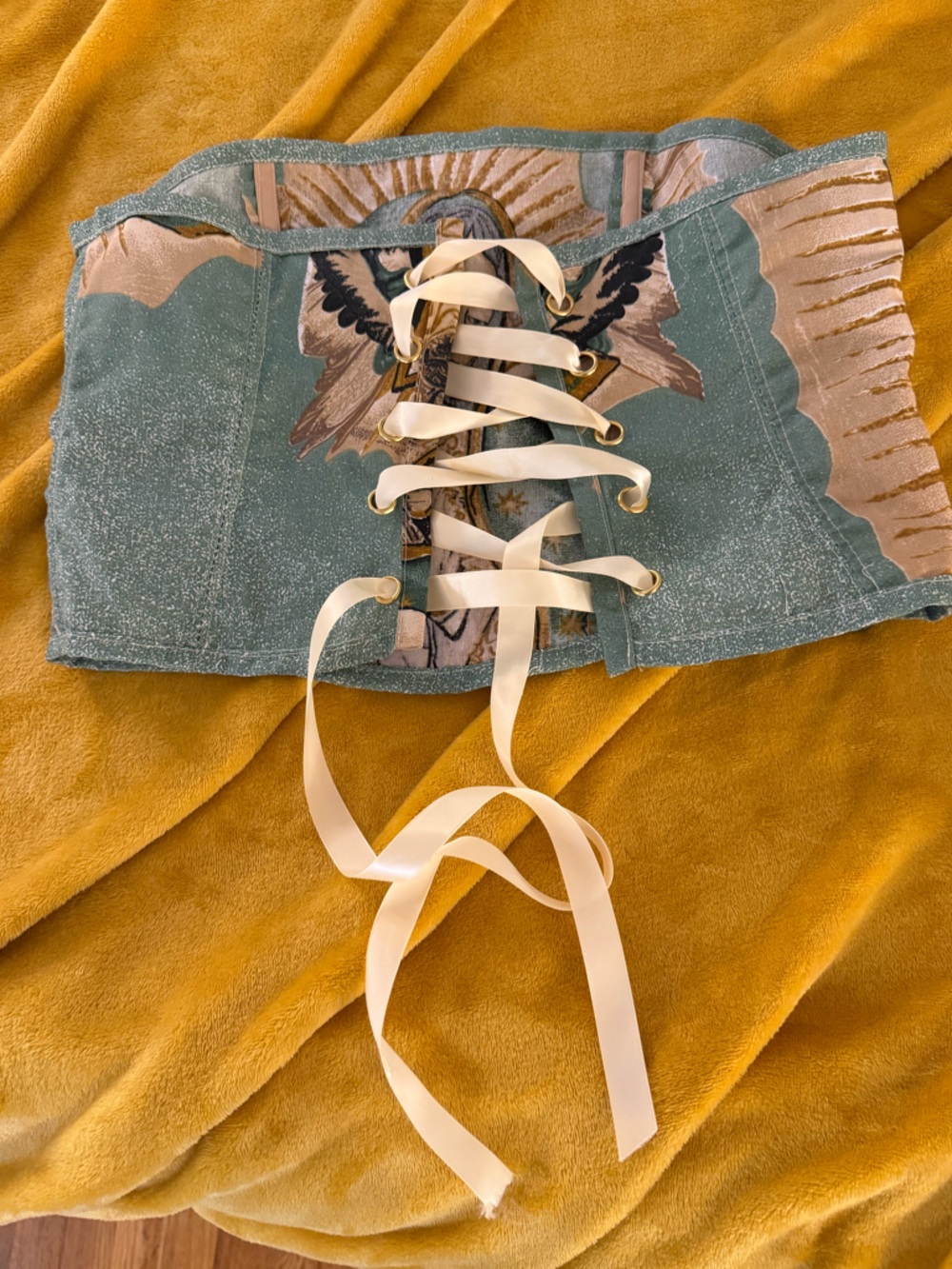 Embellished Virgin Mary tapestry corset - Picture 5 of 7
